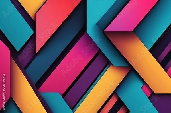 Fototapeta Vibrant geometric background featuring dynamic diagonal lines in bold, contrasting colors. Made with generative AI technology