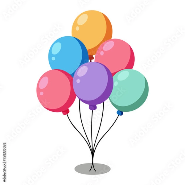 Fototapeta Colorful balloons hanging from a string on a white background