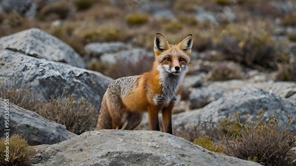 Fototapeta A gray fox is looking to the side