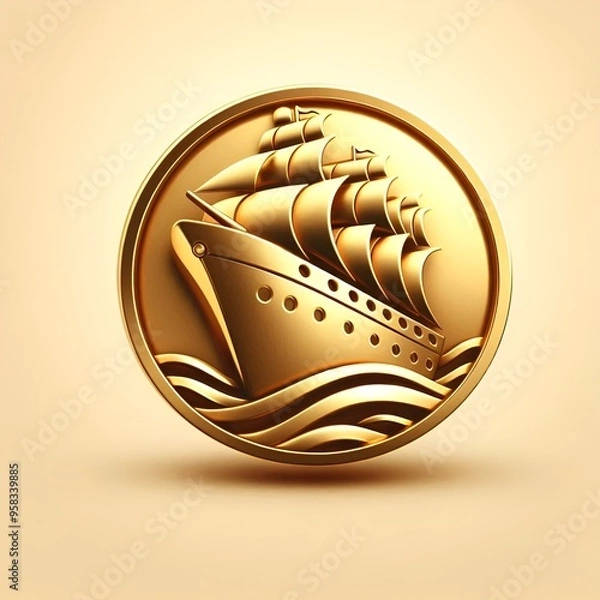 Obraz 3D Ship Logo, Elegant illustration of a stylized sailboat with moon,  perfect for logos or maritime themes