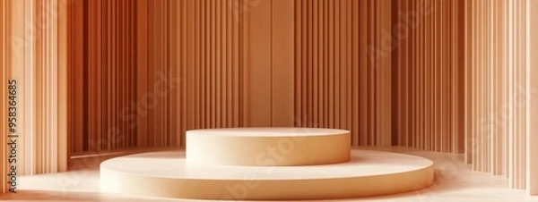 Fototapeta Abstract 3D render featuring a mock up podium for showcasing products with a minimal geometric background