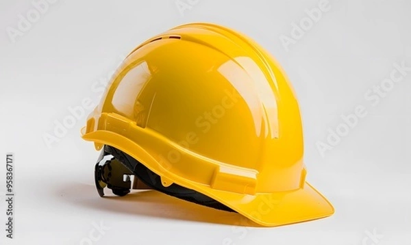Fototapeta Yellow safety helmet isolated on white background.