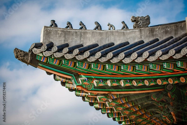 Obraz Gyeongbokgung Palace is the palace of Joseon Dynasty. Roof.  South Korea. Seoul . Architecture of Korea