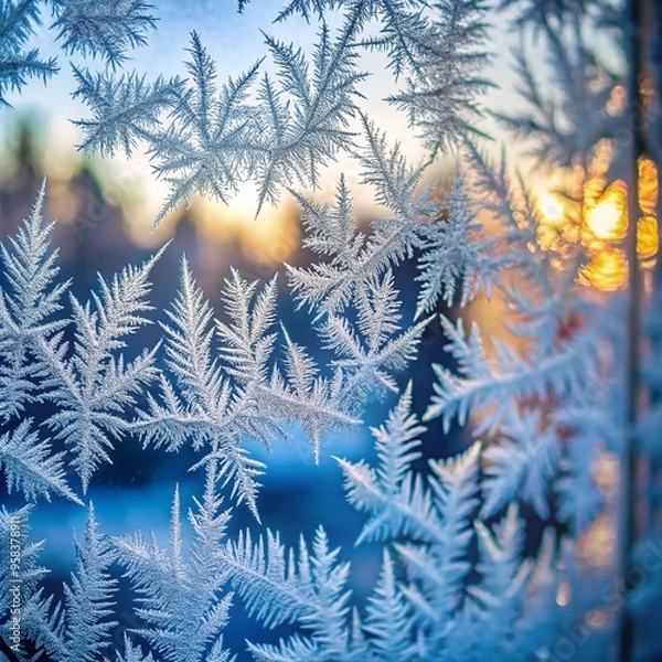 Fototapeta Frost on the window. Winter pattern