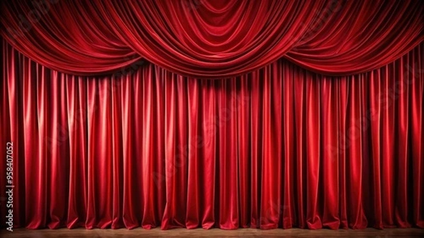 Fototapeta Red velvet theater curtain pattern for performance backdrop, velvet, red, theater, curtain, repeat, pattern, luxurious