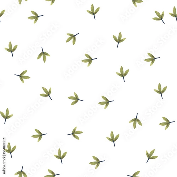 Fototapeta Plant seamless pattern green leaves on a light background in cartoon style