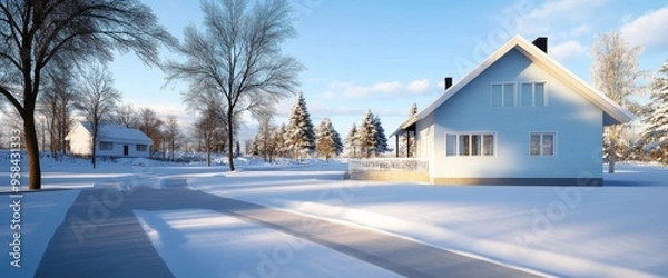 Obraz Elegant White Winter House Front View