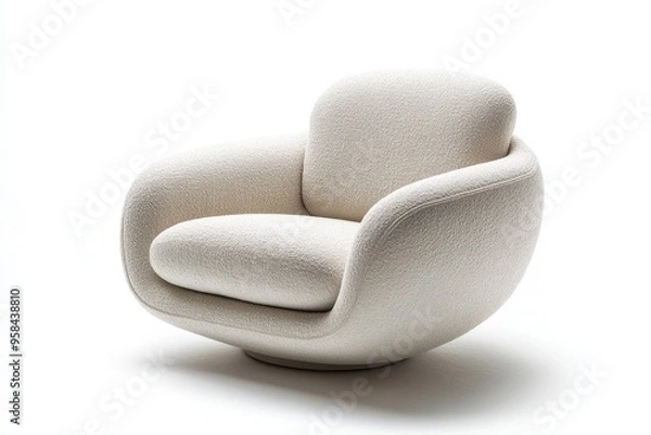 Fototapeta A modern, sculptural armchair with a soft, rounded design in a light color.