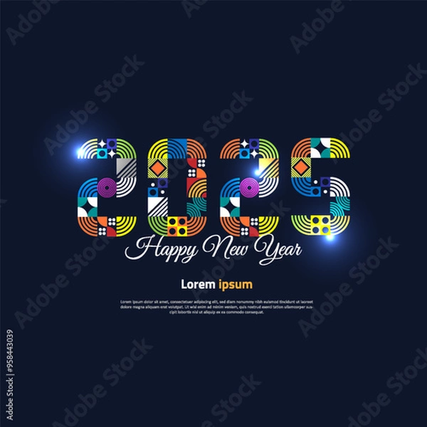 Obraz 2025 Happ New Year graphic design. Abstract geometric colorful number on blue background