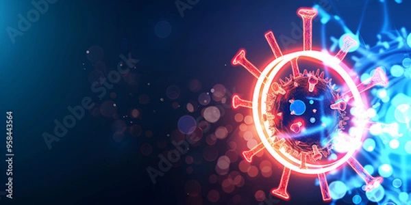 Fototapeta A computer screen showcasing a prominent corona symbol A visual guide to antivirus software functionality, computer screen, corona symbol, antivirus software, antivirus guide, software functionality