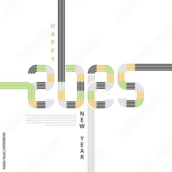 Obraz 2025 Happ New Year graphic design. Abstract line style number on white background