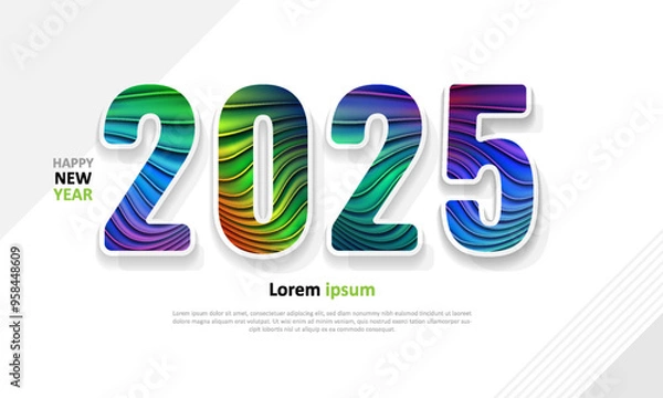 Fototapeta 2025 Happ New Year graphic design. Abstract colorful number on white background