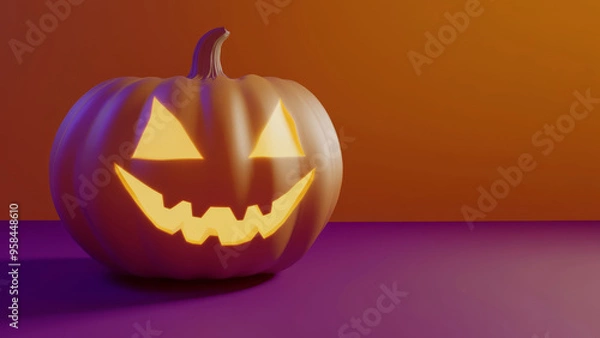 Fototapeta A glowing jack-o'-lantern against a dark background, symbolizing the spirit of Halloween night
