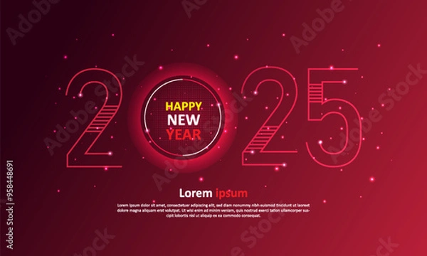 Fototapeta 2025 Happ New Year graphic design. Abstract line style number on red background