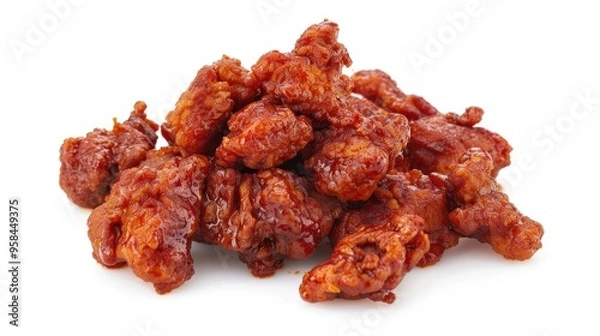 Obraz Heap of fried spicy chicken isolated on white background.