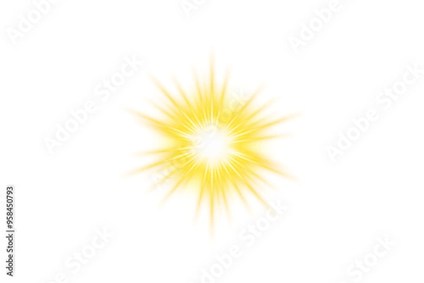 Fototapeta Golden starlight sparkle isolated on transparent background. Glowing light PNG. Special lens flare light effect overlay. Sparkling light rays explodes. Starburst, sun, Shine flash light
