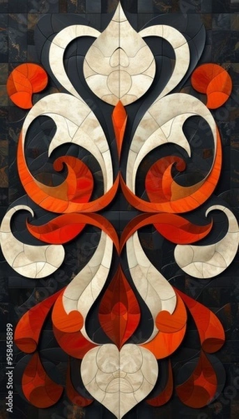 Fototapeta Abstract Mosaic Art Black Red and White Geometric Pattern