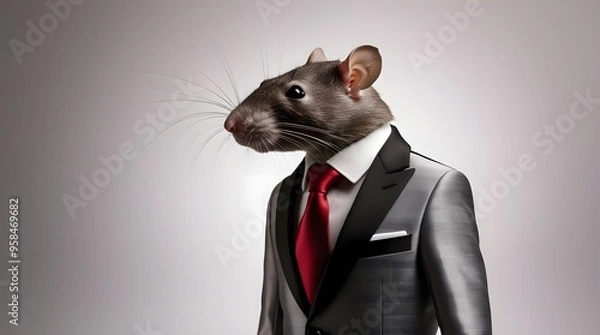 Fototapeta a Rat dressed on an Italian tie and suit. Corrupt rat. Generative Ai