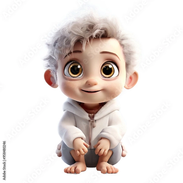 Fototapeta 3D cute half-human child character. Remove background. Generative AI (생성형 AI)