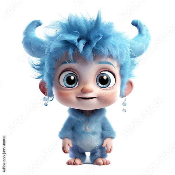 Fototapeta 3D cute half-human child character. Remove background. Generative AI (생성형 AI)