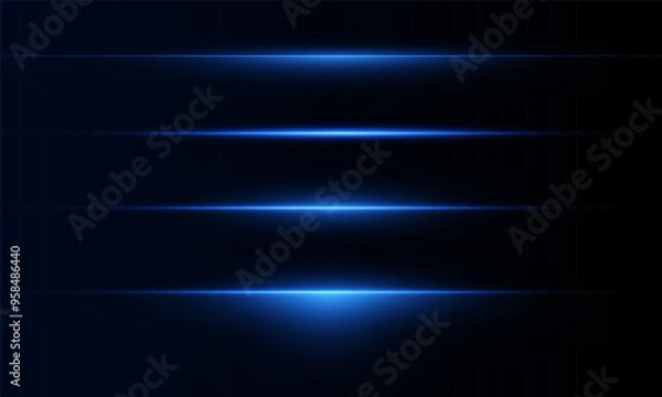 Fototapeta Laser lines of light. Horizontal neon light. Neon blue horizontal speed lines. Glowing stripes. Laser beams. light lines of movement and speed in neon color.Beautiful flash of light and sparks.