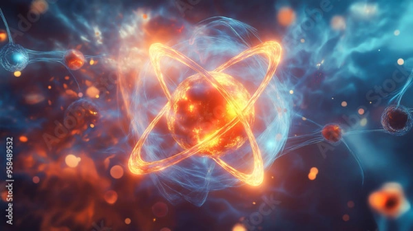 Fototapeta A toxic atom with energetic, vibrant molecular effects