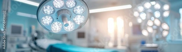 Fototapeta Modern surgical room with bright lights and advanced medical equipment, ready for a successful operation.