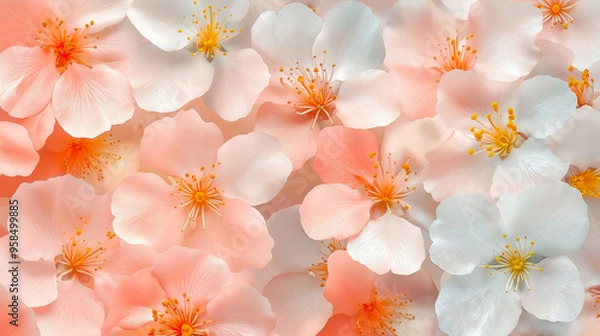 Fototapeta Abstract floral seamless pattern, Seamless pattern with colorful pattern of abstract flowers, painting on a light background. Cherry blossoms