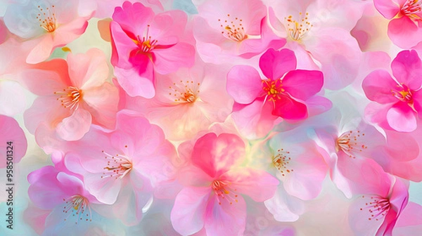 Fototapeta Abstract floral seamless pattern, Seamless pattern with colorful pattern of abstract flowers, painting on a light background. Cherry blossoms