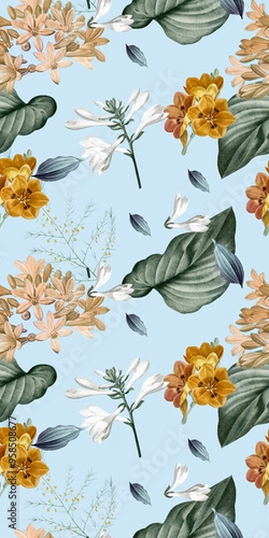 Obraz seamless pattern with flowers blue background 