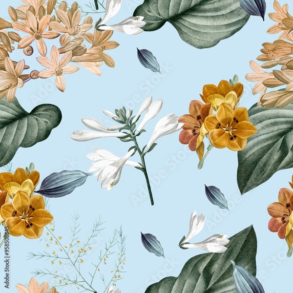 Obraz seamless pattern with flowers blue background 
