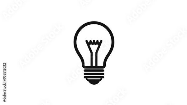 Fototapeta Simple Black Outline Lightbulb Icon on a White Transparent Background