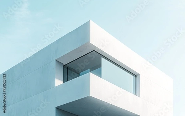 Fototapeta a modern white building with clean lines and sharp angles, soft sunlight casting subtle shadows