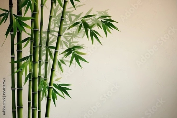Obraz Bamboo Leaf Silhouette Against Soft Light Background for Tranquil Decor