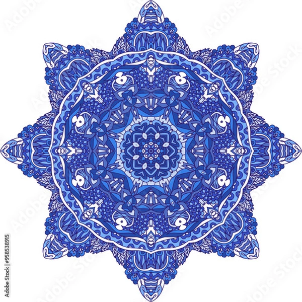 Obraz Vector floral art mandala. Ethnic design with intricate fiigree ornament. Arabesque star medallion vector