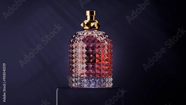 Obraz Front view expensive perfume as a present on the dark background