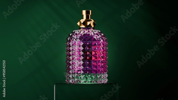Obraz Front view expensive perfume as a present on the dark background