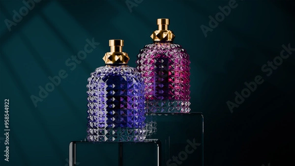 Fototapeta Front view expensive perfume as a present on the dark background