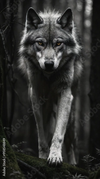 Obraz Lone wolf in a dense forest