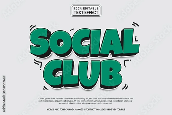 Fototapeta Editable text effect Social Club 3d cartoon template style modern premium vector