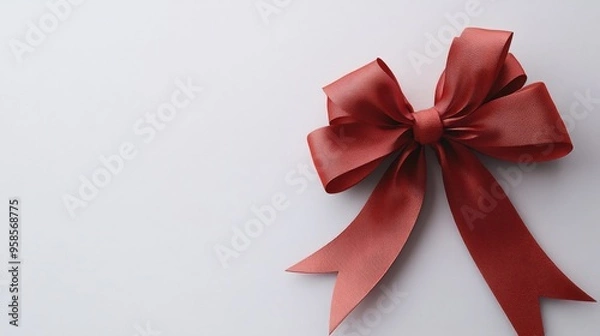 Fototapeta Christmas discount ribbon with festive bow, white background, cute 3D Blender, minimal and colorful