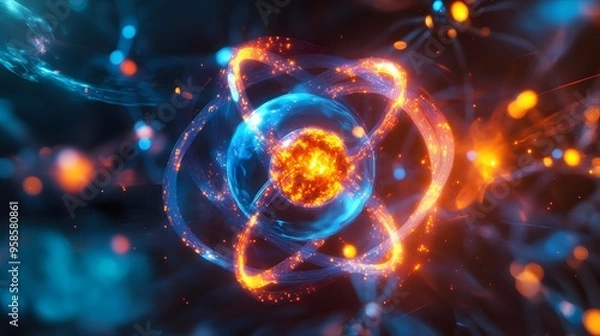 Fototapeta 50. High-energy representation of a hazardous atom with radiant, swirling molecular chains