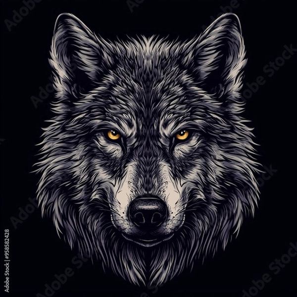 Obraz Wolf head logo with detailed fur texture and piercing eyes, conveying strength and agility