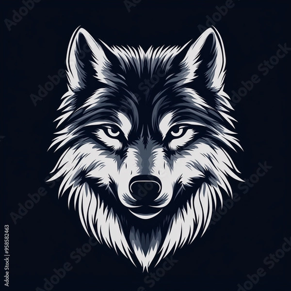 Obraz Wolf head logo with detailed fur texture and piercing eyes, conveying strength and agility