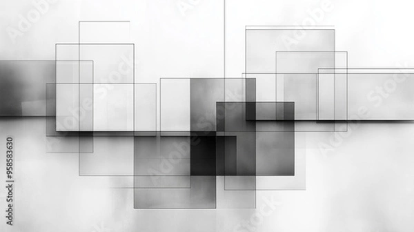 Fototapeta Abstract black and white geometric shapes overlapping on a minimalist background, creating depth and visual interest
