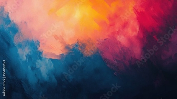 Fototapeta Abstract Canvas Painting with Red, Orange, Yellow, and Blue Hues