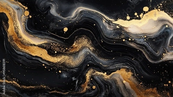 Fototapeta Black and Gold Abstract Marble Background