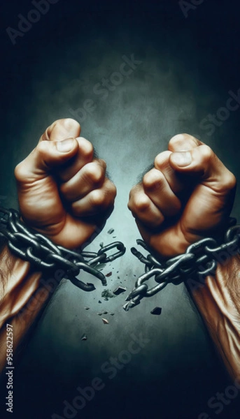 Fototapeta To break the chains to freedom and success