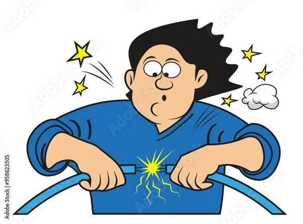 Obraz A funny electrician with an electrical short circuit.