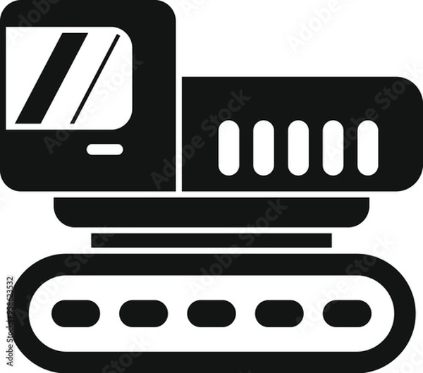 Obraz Small excavator digging with continuous tracks icon in glyph style vector illustration isolated on white background
